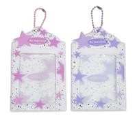 BEAMARKER 2Pcs 2 Colors Star Kpop Photocard Holders PVC 3 Inch Hanging Card Protector Sleeve Cute Rectangle Name Card Holder Keychain with Ball Chain for Picture Photo Album Idol Credit ID Bank