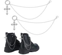 BEAMARKER 2Pcs Boot Chain Charm Alloy Cross Shoe Pendants with Brass Twisted Boot Strap Chains Spring O Rings and Lobster Claw Clasps Gothic Punk Shoe Decorations Accessory for Women Men
