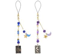 BEAMARKER 2Pcs Phone Charms Strap Aesthetic Purple Blue Beaded Phone Bracelet Wrist Straps with Tarot Moon Star Charm Universal Lanyard for Women Men Camera Keychain Bag Pendant Decor Gift