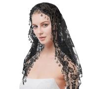 BEAMARKER 2Pcs Triangle Lace Veil Polyester Flower Lace Headbands Shawl Latin Scarf Black Rose Hair Bands Mantilla Cathedra Head Covering Chapel Veil for Women Mass Wedding Bridesmaids