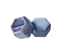 BEAMARKER 2Pcs Velvet Jewelry Ring Boxes Hexagon Vintage Earrings Gift Packaging Boxes Small Jewelry Display Holder Case with Detachable Lid for Wedding Ceremony Proposal Engagement (Blue 1 Slot)