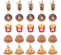 BEAMARKER 30Pcs 5 Styles Enamel Food Theme Charms Pendants Pizza Hamburger Chips Milkshake Donut Charms Mini Cute Fast Food Hanging Ornament for DIY Necklaces Bracelets Earrings Jewelry Making Crafts