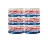 BEAMARKER 30Pcs Elastic Hair Bands for Women 2.1In Soft Woven Ponytail Holders No Damage Ties Bracelet with Bead Pink Blue Series for School Office Workout Travel Daily Styling Thick Curly Hair