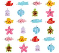 BEAMARKER 30Pcs Ocean Themed Resin Charms Summer Charms Bulk with Iron Loop Colorful Opaque Cartoon Starfish Turtle Sea Animal Small Ornament Pendants for Necklace Bracelet Earring Jewelry DIY Crafts