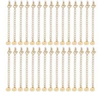 BEAMARKER 30Pcs Stainless Steel Curb Chain Extender Gold Plated Bracelet Necklace End Chain with Lobster Clasps Heart Charm Extension Link Connectors for Necklaces Bracelets Jewelry Making DIY Crafts