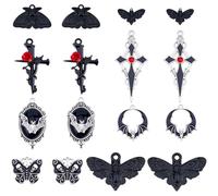 BEAMARKER 32Pcs 8 Styles Black Moth Charm Halloween Gothic Charms Alloy Enamel Cross Bat Butterfly Skull Aesthetic Metal Small Pendants for Bracelets Necklaces Earrings Jewelry Making DIY Crafts