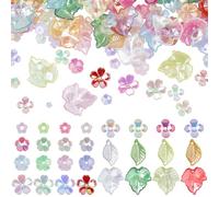 BEAMARKER 350Pcs Acrylic DIY Flower Leaf Beads Kits Including Assorted AB Color Plated 5-Petal Floral Acrylic Bead Caps Maple Leaf Pendants Charms for Earring Bracelet Necklace Craft Jewelry Making