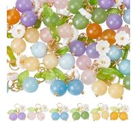 BEAMARKER 36Pcs 6 Styles Small Cherry Charms Fruit Bead Charms Colorful Berry Food Acrylic Leaf Flower Natural Stone Gems Smooth Pendants for Jewelry Bracelets Necklaces Earrings DIY Crafting