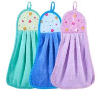 BEAMARKER 3Pcs Microfiber Hanging Hand Towels with Loop Quick Dry Small Towel Set Absorbent Coral Fleece Soft Thick Dish Cloth Reusable Cleaning Rags for Bathroom Kitchen 3 Colors 13.8x8.3 Inch