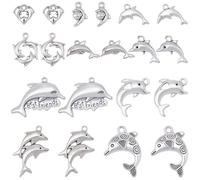 BEAMARKER 40Pcs 10 Styles Antique Silver Dolphin Charms Tibetan Style Alloy Ocean Fish Pendants Sea Animals Dangle Pendants for DIY Necklace Bracelet Earring Craft Jewelry Making Keychain