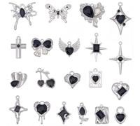 BEAMARKER 40Pcs 20 Styles Black Gothic Charm Pendants Halloween Star Heart Butterfly Cherry Cross Charms Alloy Glass Gothic Dangle Pendant Bulk for DIY Necklace Bracelet Craft Jewelry Making Keychain
