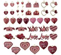 BEAMARKER 40Pcs 20 Styles Valentine’s Day Charms for Jewelry Making Enamel Glitter Red Heart Key Lock Charms Love Letter Envelope Pendants for DIY Earrings Necklace Bracelet Keychain Crafts