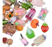 BEAMARKER 40Pcs 5 Styles Drink and Food Charms Assorted Resin Charms Bulk 3D Imitation Fruit Vegetable Summer Ice Cream Stick Bubble Tea Sweet Candy Cake Pendants for Jewelry Making DIY Craft Supplies