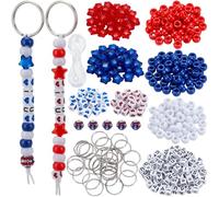BEAMARKER 455Pcs Independence Day Bead Keychain Kits Acrylic Letter Star Shape Rhinestone Round Plastic Pony Beads with Key Ring 15M Nylon Cord for DIY Bag Charm Bracelet Jewelry Backpack Accessories