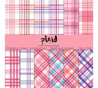 BEAMARKER 48 Sheets Pastel Plaid Pattern Paper 5.91x5.91in 12 Styles Pink Patterned Square Decorative Handmade Craft Paper for DIY Origami Card Making Scrapbook Photo Album Gift Wrapping