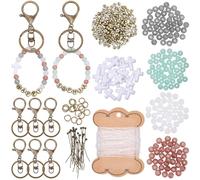 BEAMARKER 480Pcs Cross Bead Keychain Beaded Keychain Making Kit with 20M Thread Colorful Church Easter Acrylic Letter Alloy Brass Pins Lobster Clasp Pendants Sets for Key Chains Purse Bags Gifts Decor