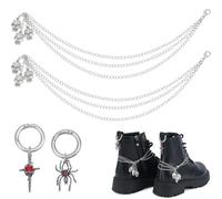 BEAMARKER 4Pcs 3 Styles Gothic Shoe Charm Chains Skull Boot Chains with Spider and Cross Rhinestone Charms Punk Goth Halloween Boot Accessories Detachable Bling Shoe Decorations for DIY Crafts