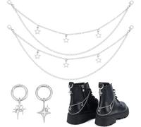 BEAMARKER 4Pcs 3 Styles Star Shoe Charm Chains Boot Chains with Star Pendants and Alloy Charms Punk Goth Halloween Boot Accessories Detachable Shoelace Bling Shoe Decorations for DIY Crafts