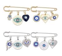 BEAMARKER 4Pcs 4 Styles Evil Eye Charm Brooches Pins Blue Lucky Eyeball Hamsa Hand Pins Golden Silver Stainless Steel Enamel Brooches for Clothes Bag Handbags Scarf Men Women Halloween Decoration