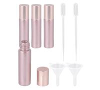 BEAMARKER 4Pcs Essential Oil Roller Bottles 10ml Pink Glass Roller Bottles Empty Refillable Travel Containers with Convenient Droppers Funnels Portable for Perfume Essential Oils Cosmetics