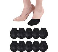 BEAMARKER 5 Pairs Black Ball of Foot Cushion Socks Cotton Toe Topper No Show Liner Half Forefoot Socks Women's Seamless Invisible Hidden Non Slip Toe Cover with Padding for Women Sports Pain Relief