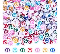 BEAMARKER 500Pcs Acrylic Peace Sign Beads Bulk Flat Round White Spacer Beads Aesthetic Cute Charms Jewelry Making Supplies for DIY Bracelets Necklaces Earrings Keychains Phone Chain Strap