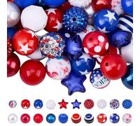 BEAMARKER 50Pcs 20 Styles Independence Beads American Flag Bead Kit Red White Blue Acrylic Plastic Resin Patriotic Bubblegum 4th of July Round Star Loose Spacers for Jewelry Making DIY Craft Supplies