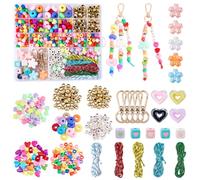 BEAMARKER 520Pcs Beaded Keychain Craft Kit with 5M Polyester Ropes Colorful Acrylic Column Cube Letter Flower Star Heart Swivel Clasps Keychain Supplies for Car Key Chains Purse Handbags DIY Making