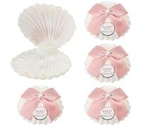 BEAMARKER 5Pcs Plastic Containers Sea Shells Candy Boxes, Jewelry Organizers and Storage Party Favor Boxes with Pink Ribbon Bowknot for Wedding Birthday Party Candies Chocolates Jewelry 2.8x3.5 Inch