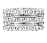 BEAMARKER 5Pcs Silver Layered Beaded Bracelets Set for Women Dainty Trendy Stretch Elastic Round Ball Beads Bangles Chain Tube Bangle Boho Chunky Stackable Bracelets Jewelry for Gifts