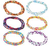 BEAMARKER 6Pcs 6 Colors African Elastic Waist Beads Colorful Layered Beaded Bikini Belly Chain Glass Seed Beads Stretch Body Chain Fashion Jewelry Accessories Gifts for Women Summer Beach