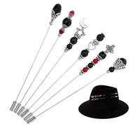 BEAMARKER 6Pcs 6 Styles Black Red Glass Beaded Hat Pins Long Brass Lapel Stick Pins Gothic Brooches with Moon Star Heart Cross Charm for Women Hats Scarves Jewelry Accessories Wedding Birthday Party