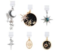 BEAMARKER 6Pcs Dust Plug Charms Type-C Mobile Dustproof Plugs Anti Dust Charging Port Charm with Alloy Sun Moon Star Space Theme Pendants PVC Plastic USB C Port Cap Protector for Most Type C Phone