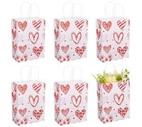BEAMARKER 6Pcs Valentine's Day Tote Bags Heart Gift Wrap Bag Pink Rectangle Paper Packaging Pouches Daily Shopping Pouch with Handle for Valentine's Day Wedding Festival Party Supply