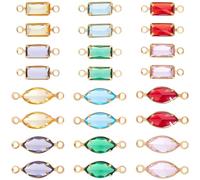 BEAMARKER 72Pcs 12 Styles Glass Bead Connectors Crystal Connector Charms Colorful Horse Eye Rectangle Brass Double Loop Ring Rhinestone Shine Link Pendants for Necklace Bracelet Earring Jewelry Craft