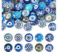 BEAMARKER 80Pcs 10 Styles Blue Eye Cabochons 12mm Glass Cabochons Evil Eye Half Round Flatback Small Bead Smooth Embellishments Domes for Scrapbooking Necklaces Earrings Bracelets DIY Crafts