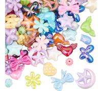 BEAMARKER 80Pcs Acrylic Assorted Beads Bracelet Making Kit, Flower Bow Butterfly Moon Star Heart AB Color Cute Assorted Beads Charms for Jewelry Making DIY Crafts Necklaces Bracelets Earrings Keychain