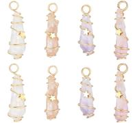 BEAMARKER 8Pcs 4 Colors Natural Quartz Crystal Pendants Irregular Colorful Crystal Stone Charms Copper Wire Wrapped Pendants Natural Stone Gemstone Charm for Jewelry Making Necklace Earring