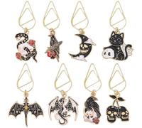 BEAMARKER 8Pcs 8 Styles Gothic Style Paperclip Bookmarks Metal Black Snake Crow Cat Skull Paperclip Reading Pendant Charm Gold Book Marks Paper Document Sorting Organizing for Men Women Home Office