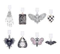 BEAMARKER 8Pcs 8 Styles Halloween USB Type-C Dust Plugs Dark Ghost Bat Skull Butterfly Moth Design Compatible with Kindle E-Reader Phone Charging Ports Fun Gift for Book Lover Readers Men Women