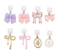BEAMARKER 8Pcs Charms for Kindle Bow Butterfly Dust Plug Charm Compatible with Kindle E-Reader Phone Type C Charging Ports Gift for Book Lover Readers Men Women Teachers Students