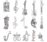 BEAMARKER 90Pcs 15 Styles Tibetan Style Musical Instrument Charms Antique Silver Music Theme Charms Pendants Alloy Musical Note Pendants for Keychain Necklace Bracelet Earrings Jewelry Making