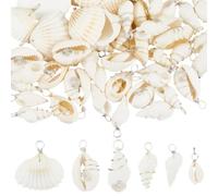BEAMARKER 90Pcs 6 Styles Natural Shell Pendants White Scallop Spiral Cowrie Trumpet Shell Pendants Natural Seashell Shaped Charms for Jewelry Making Home Decor Wedding Summer Ocean Beach Party