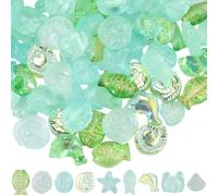 BEAMARKER 90Pcs 9 Styles Green Ocean Theme Glass Beads for Jewelry Making Summer Beach Fish Conch Crab Starfish Tortoise Dolphin Scallop Shell Sea Animal Beads Bulk for DIY Necklace Bracelet Crafts