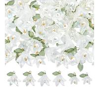 BEAMARKER 90Pcs Lily Flower Charm White Lily Charms Acrylic Small Spring Floral Bell Leaves Lilies of The Valley Pendant Handmade Gifts Accessories for Jewelry Making DIY Necklace Earring Bracelet
