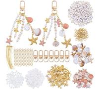 BEAMARKER 92Pcs 11 Styles Seashell Keychain Kit Ocean Keychain Charms Bulk Alloy Enamel Acrylic Summer Sea Horse Starfish Charm Plastic Letter Bead with Iron Clasp Chain Headpin for DIY Craft Purse