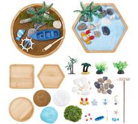 BEAMARKER Beach Zen Garden Kit for Desk DIY Mini Sandbox Sand Table Kit with Bamboo Coaster Rake Ocean Decorative Sand Shell Beads Resin Boat Anchor Crab Starfish Decor Plants Moss Desktop Gift