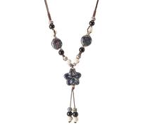 BEAMARKER Boho Beaded Necklace for Women Ethnic Ceramic Bead Flower Charm Y Necklace Adjustable Boho Summer Jewelry Gift for Clothing Matching Birthdays Festivals Spiritual Occasions