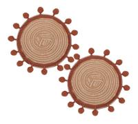 BEAMARKER Boho Drink Coasters Set of 2 Cotton Macrame Round Cup Mats Handmade Woven Cute Coaster with Tassel for Coffee Kitchen Cups Christmas Housewarming Home Farmhouse Decor Brown 5.12 Inch