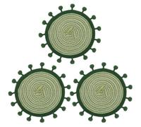 BEAMARKER Boho Round Coasters Set of 3 Cotton Macrame Cute Cup Mats Handmade Woven Table Placemat with Tassel for Drink Kitchen Cups Christmas Housewarming Home Farmhouse Decor Green 5.12 Inch